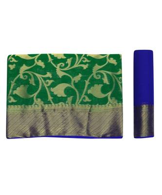 Green Woven Chiffon Saree With Blouse 5