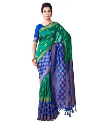Teal Woven Art Silk Saree With Blouse 1