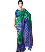 Teal Woven Art Silk Saree With Blouse