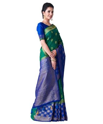 Teal Woven Art Silk Saree With Blouse 2