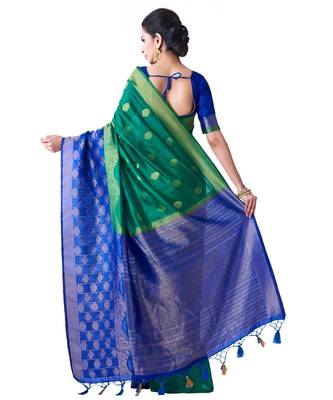 Teal Woven Art Silk Saree With Blouse 3