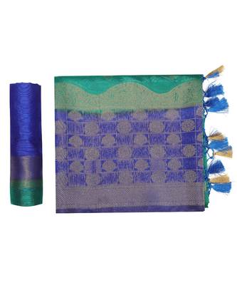 Teal Woven Art Silk Saree With Blouse 5