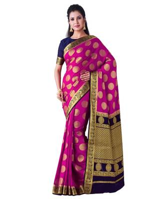 Pink Woven Crepe Saree With Blouse 1