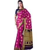 Pink Woven Crepe Saree With Blouse