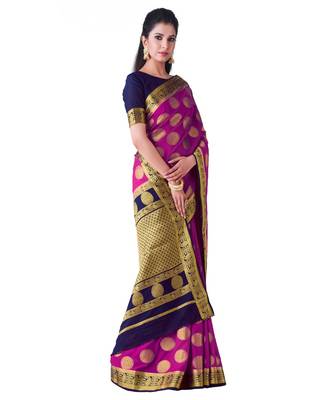 Pink Woven Crepe Saree With Blouse 2