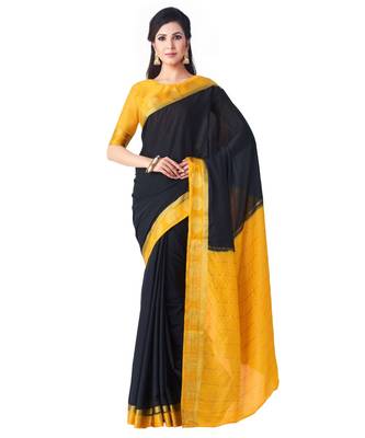 Black Woven Crepe Saree With Blouse 1