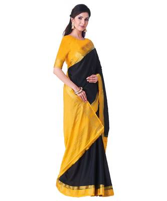 Black Woven Crepe Saree With Blouse 2