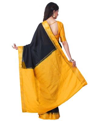 Black Woven Crepe Saree With Blouse 3