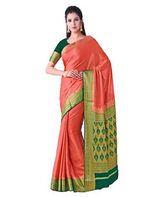 Orange Woven Crepe Saree With Blouse 1
