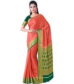 Orange Woven Crepe Saree With Blouse