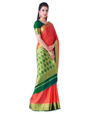 Orange Woven Crepe Saree With Blouse 2