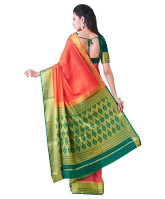 Orange Woven Crepe Saree With Blouse 3