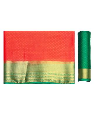 Orange Woven Crepe Saree With Blouse 5