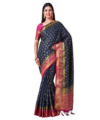 Blue Woven Art Silk Saree With Blouse 1