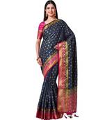 Blue Woven Art Silk Saree With Blouse