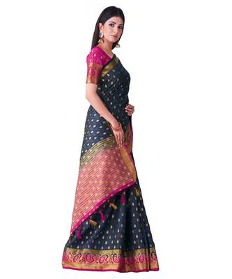 Blue Woven Art Silk Saree With Blouse 2