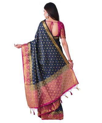 Blue Woven Art Silk Saree With Blouse 3