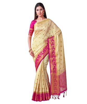 Beige Woven Art Silk Saree With Blouse 1