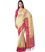 Beige Woven Art Silk Saree With Blouse