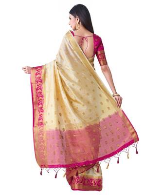 Beige Woven Art Silk Saree With Blouse 3