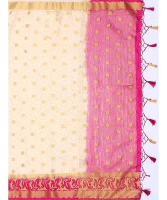 Beige Woven Art Silk Saree With Blouse 5