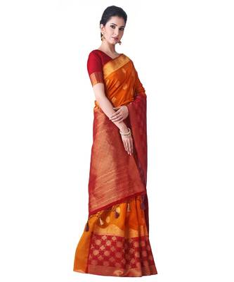 Gold Woven Art Silk Saree With Blouse 2