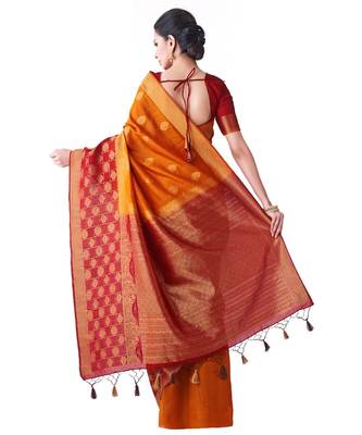Gold Woven Art Silk Saree With Blouse 3