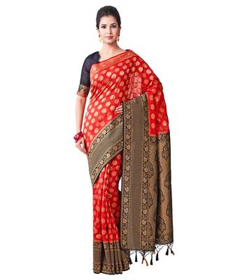 Red Woven Art Silk Saree With Blouse 1
