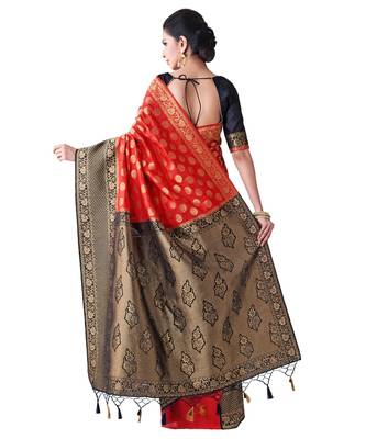 Red Woven Art Silk Saree With Blouse 3
