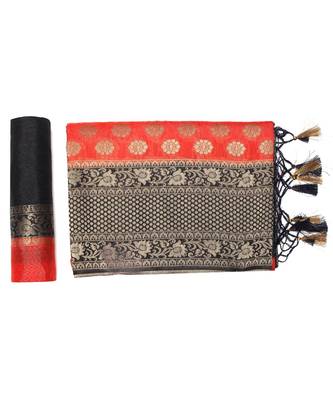 Red Woven Art Silk Saree With Blouse 5