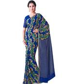 Blue Printed Chiffon Saree With Blouse