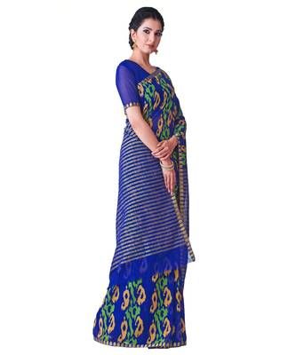 Blue Printed Chiffon Saree With Blouse 2