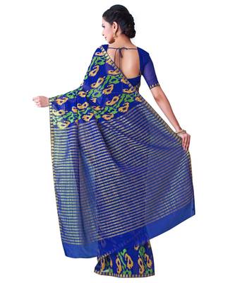 Blue Printed Chiffon Saree With Blouse 3