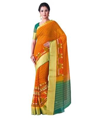 Orange Printed Chiffon Saree With Blouse 1