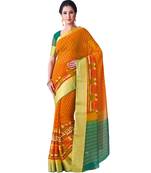 Orange Printed Chiffon Saree With Blouse