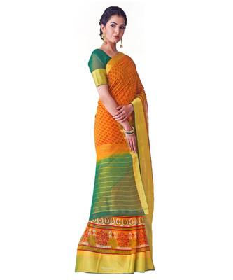 Orange Printed Chiffon Saree With Blouse 2