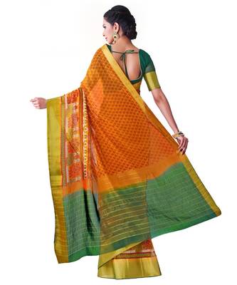 Orange Printed Chiffon Saree With Blouse 3