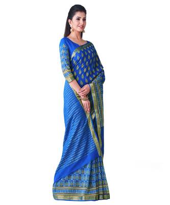Blue Printed Chiffon Saree With Blouse 2