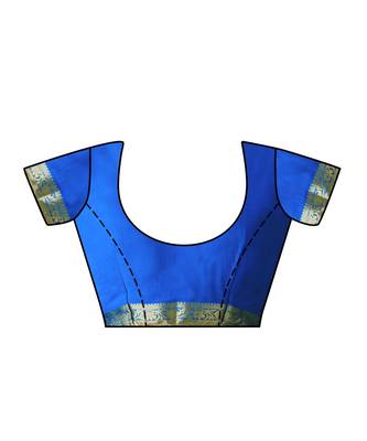 Blue Printed Chiffon Saree With Blouse 4