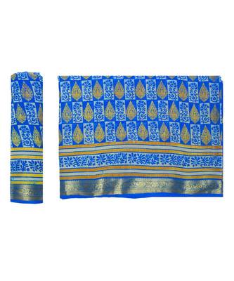 Blue Printed Chiffon Saree With Blouse 5