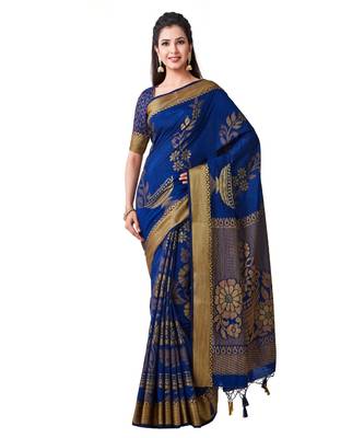 Blue Woven Art Silk Saree With Blouse 1
