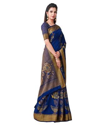 Blue Woven Art Silk Saree With Blouse 2