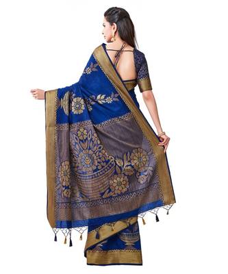 Blue Woven Art Silk Saree With Blouse 3