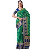 Green Woven Chiffon Saree With Blouse