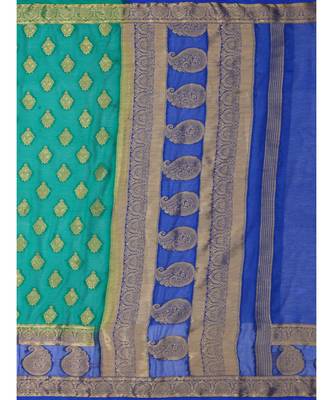 Green Woven Chiffon Saree With Blouse 5
