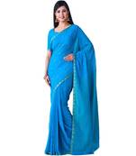 Blue Embroidered Chiffon Saree With Blouse
