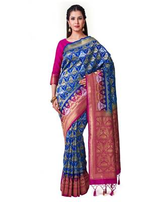 Blue Woven Art Silk Saree With Blouse 1