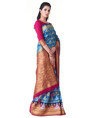 Blue Woven Art Silk Saree With Blouse 2