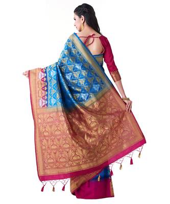 Blue Woven Art Silk Saree With Blouse 3