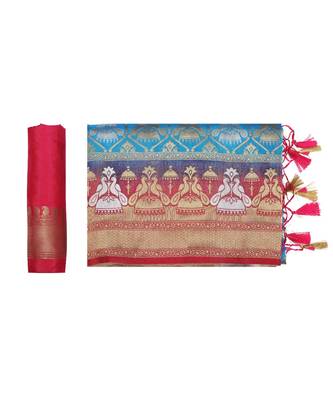 Blue Woven Art Silk Saree With Blouse 5